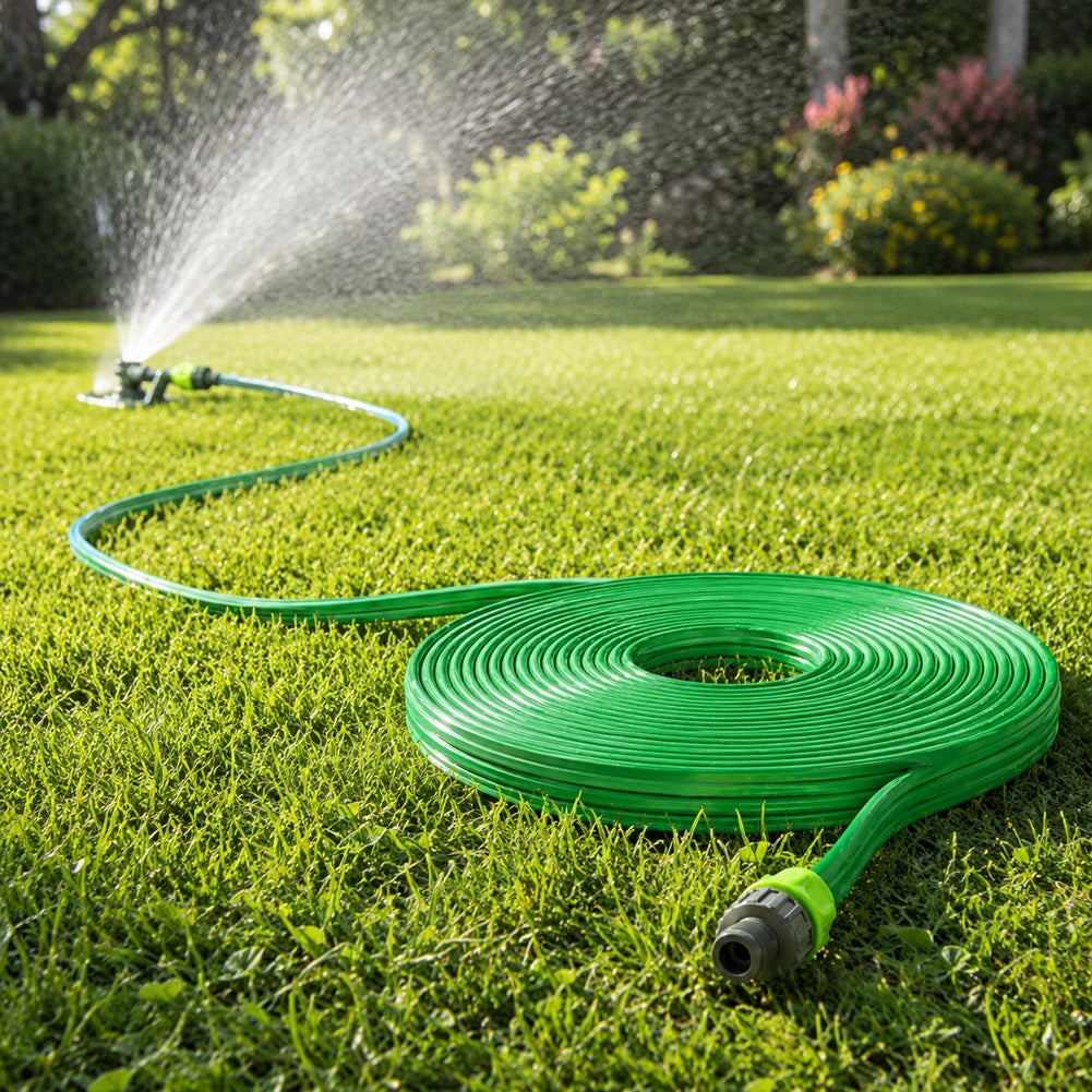 Tubo Piatto da Giardino Flessibile 15 Metri Lunghezza 2 Raccordi Universali 1/2"