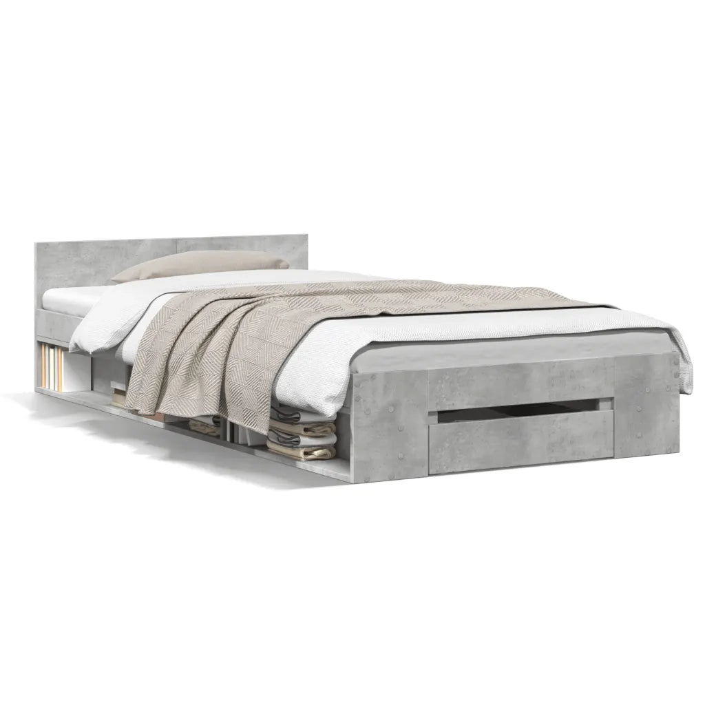 Letto singolo | Letto per adulti | Giroletto Cassetto Grigio Cemento 90x190 cm Legno Multistrato