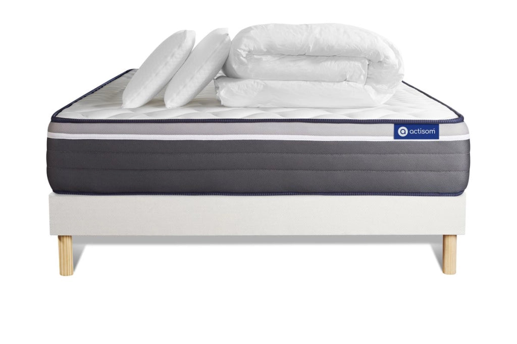 Pacchetto letto completo - Materasso 140x200cm + Box spring con doghe (in kit) + 2 cuscini + Piumino - Actiflex Plus