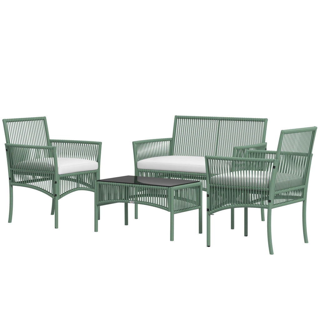 Set da Giardino 4 Pezzi in Rattan con Divano, 2 Poltrone e Tavolino ¨C Zephmum ¨C Verde