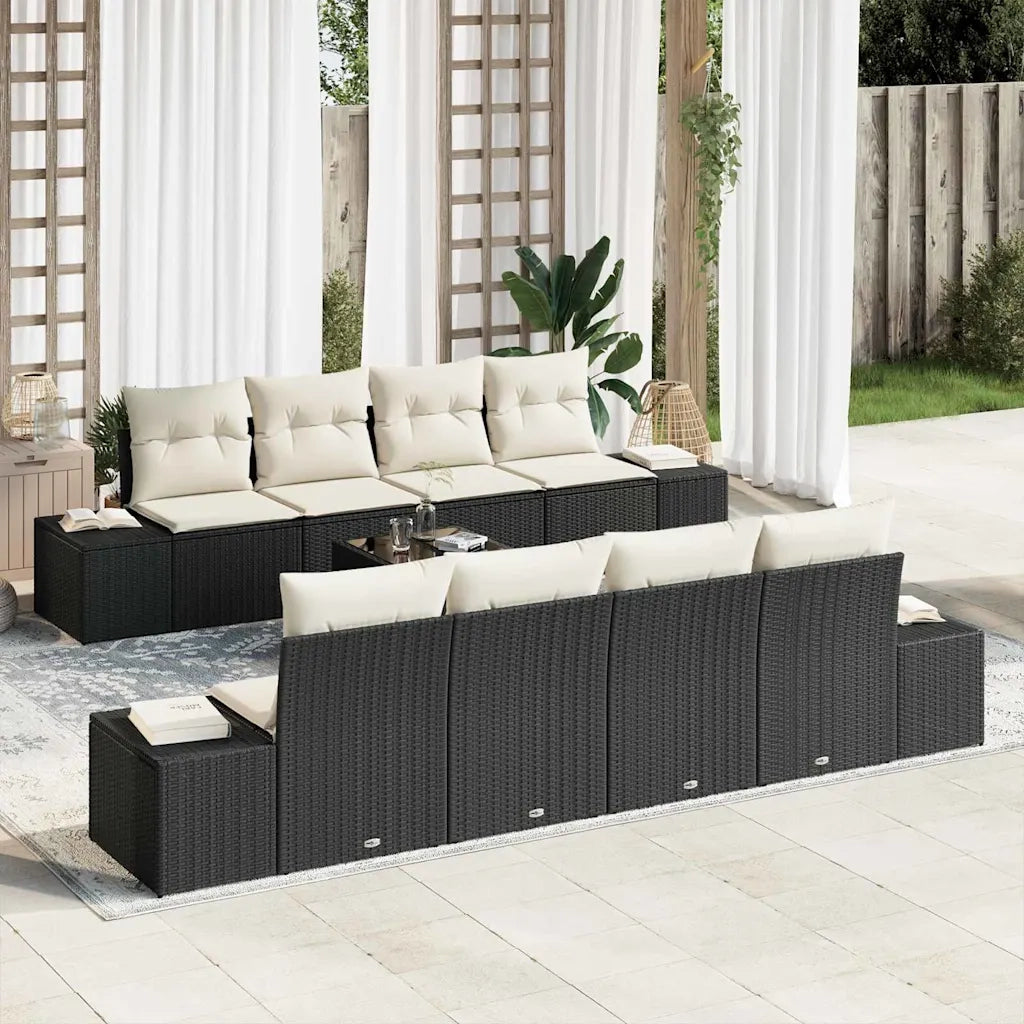 Set Divano da Giardino 8 pcs Nero e Crema polyrattan 3355656