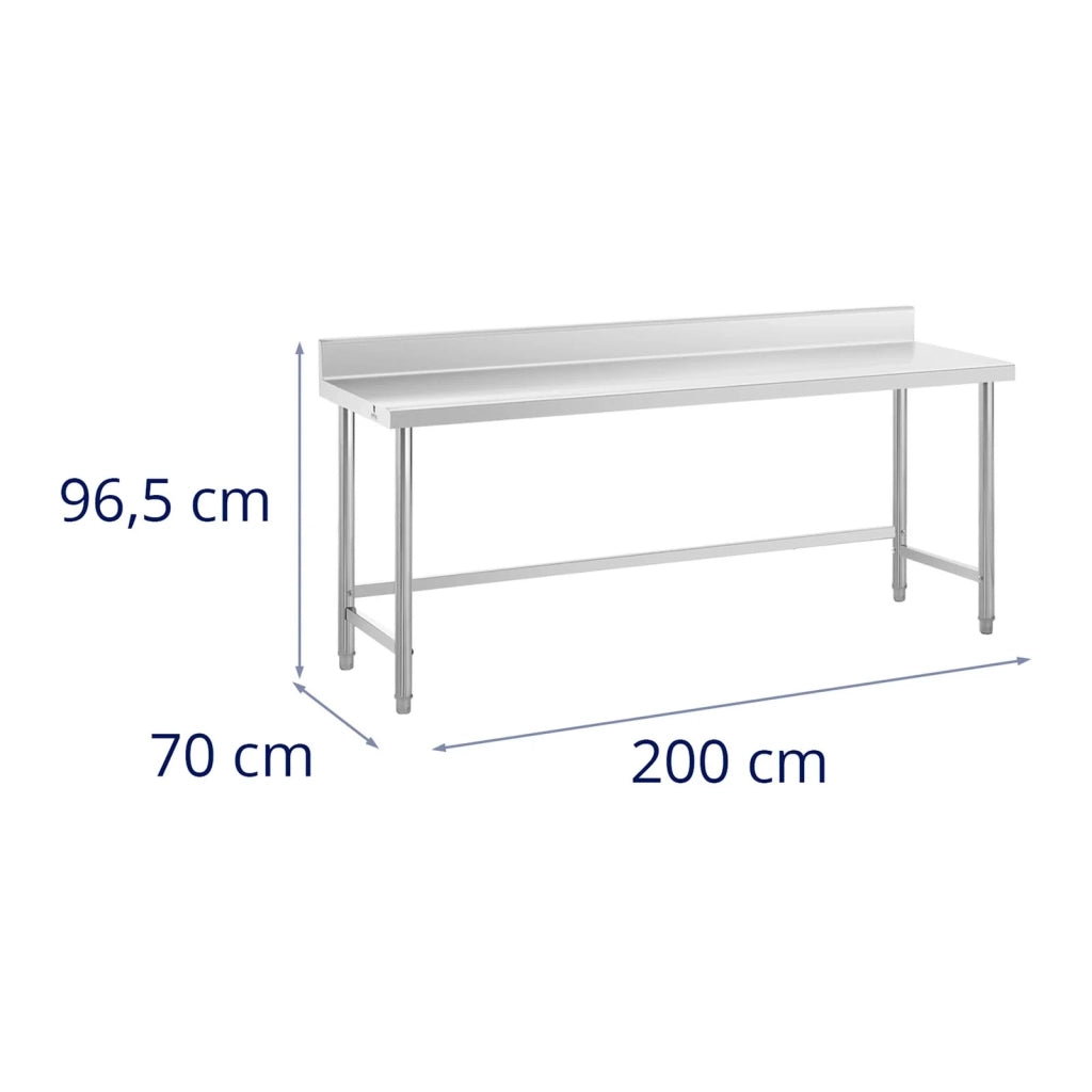 Tavolo da lavoro in acciaio inox piano di lavoro in acciaio inox piano di lavoro professionale tavolo da lavoro cucina alzatina a parete 200 x 70 cm 95 kg 14_0005122