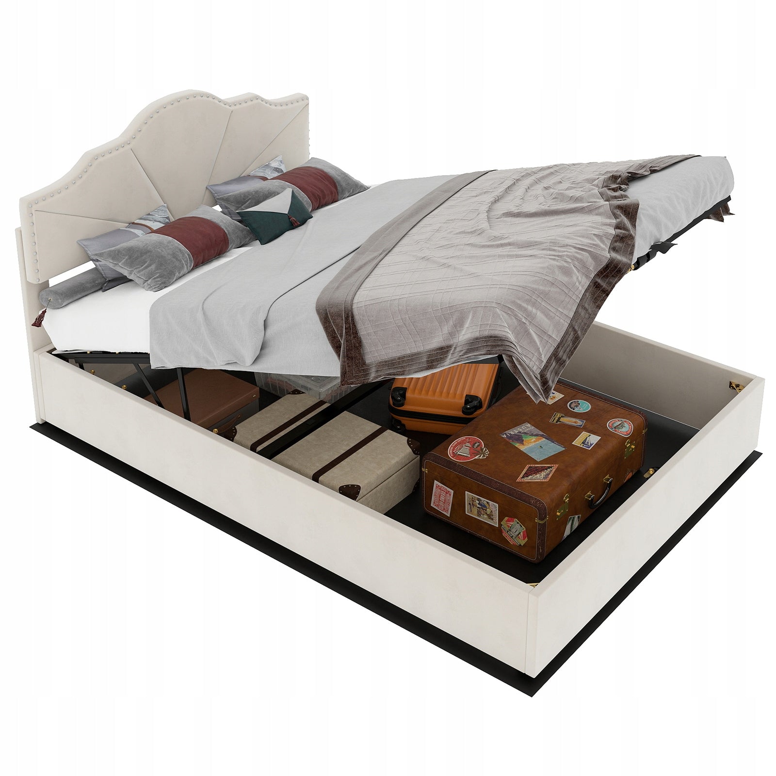 Letto imbottito 140x200 beige - Xylo - con struttura sollevabile