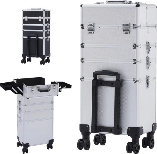 Borsa di Trucco 4 in 1 con Maniglia Estensibile - Carrello di Cosmetici con 8 Comparti