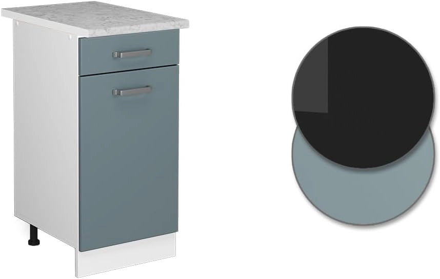 Mobiletto base per cucina R-Line, Grigio-blu, 40 cm, PL Marmo, per la libera combinazione all'interno di sistemi cucina modulari