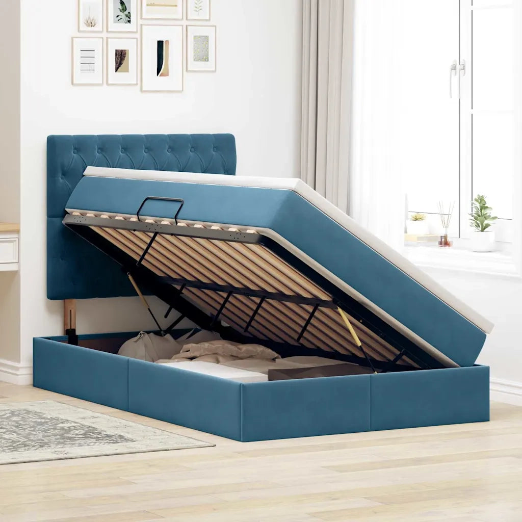 Letto con contenitore e LED con led Blu 120 x 190 cm Velluto