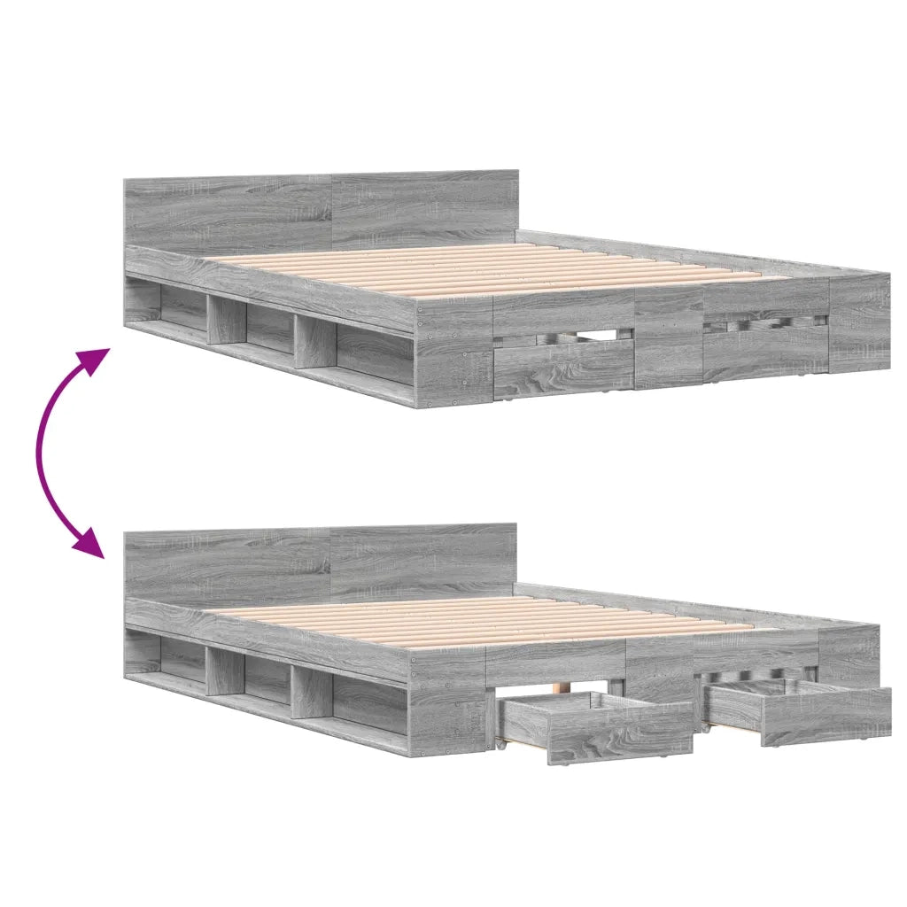 Letto matrimoniale | Letto per adulti | Giroletto Cassetti Grigio Sonoma 140x190 cm Legno Multistrato