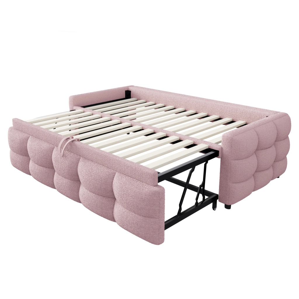 Letto imbottito estraibile 90/180x190 cm in Teddy rosa