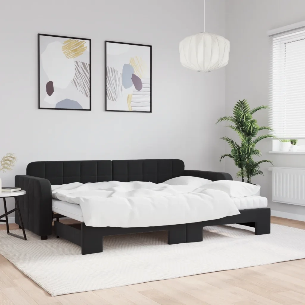 Divano Letto Estraibile con Materassi Nero 80x200 cm Velluto 3196950
