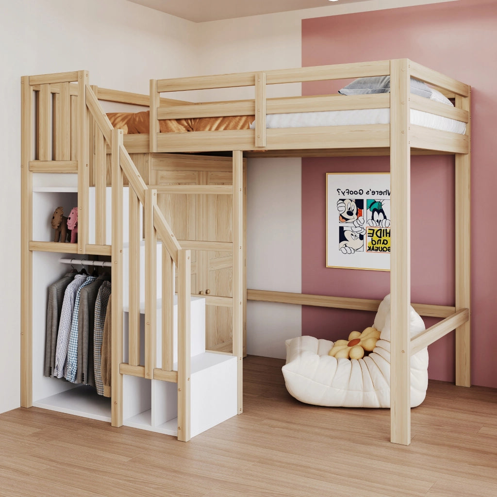 Letto a castello 90x200 - Xylo - Con armadio e scala, in legno