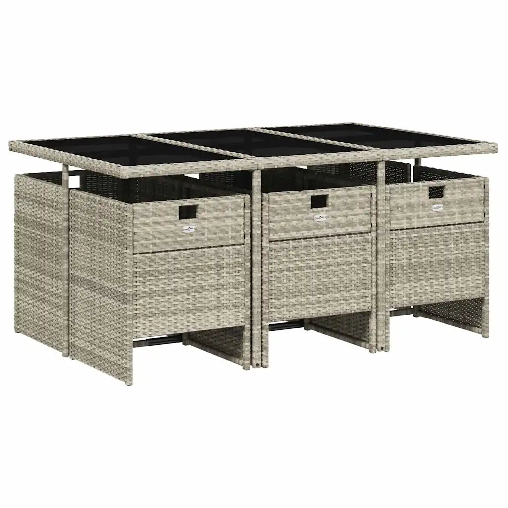 Set da Pranzo da Giardino 7 pz Cuscini Polyrattan Grigio Chiaro 3210551
