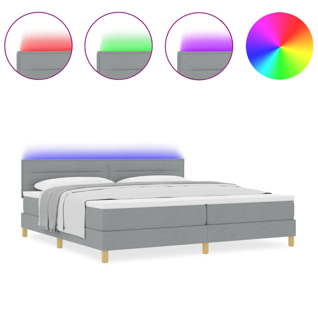 Letto Box Spring con Materasso & Luce LED Grigio Chiaro 200x200 cm Tessuto