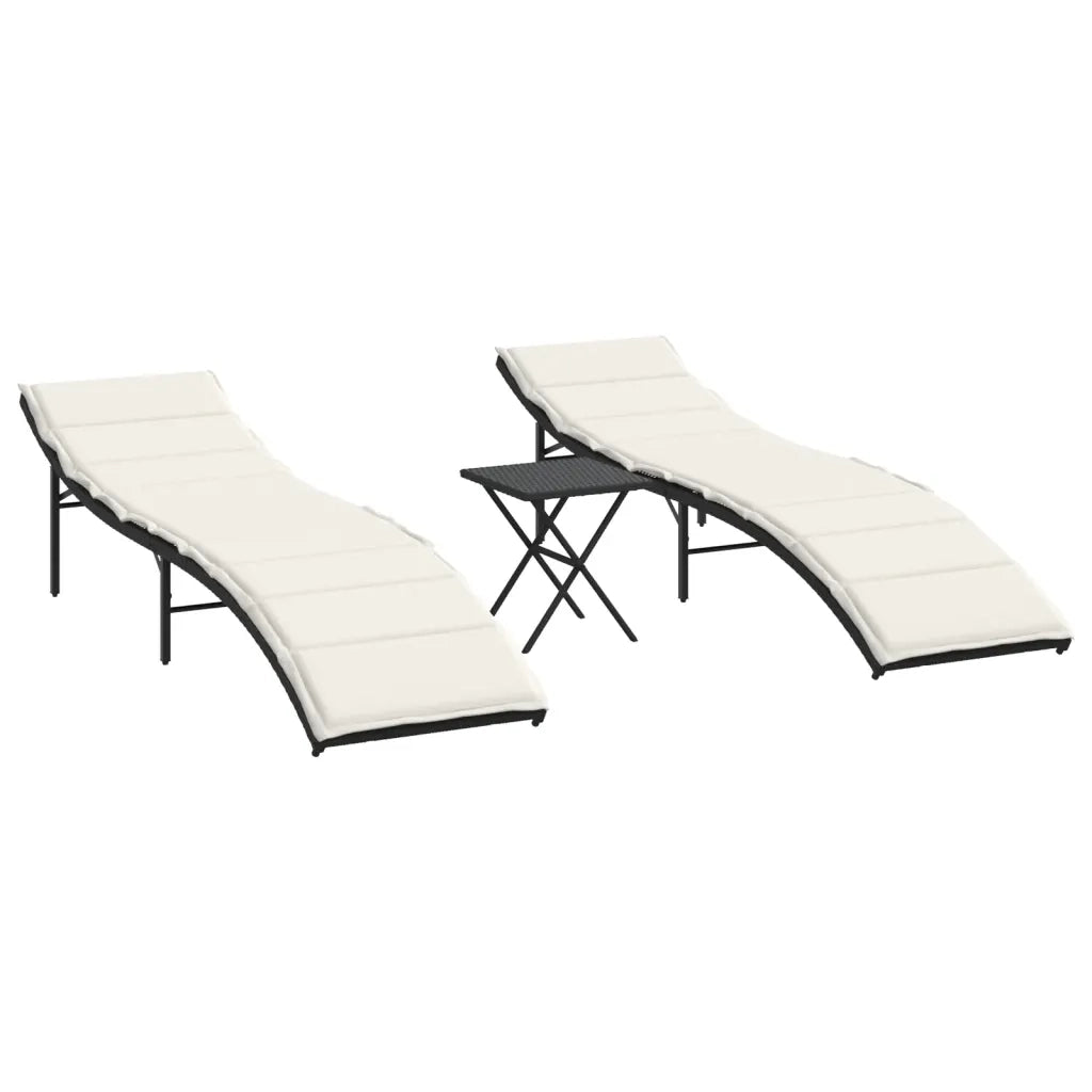 Lettini Prendisole 2 pz con Tavolino Nero in Polyrattan 368251