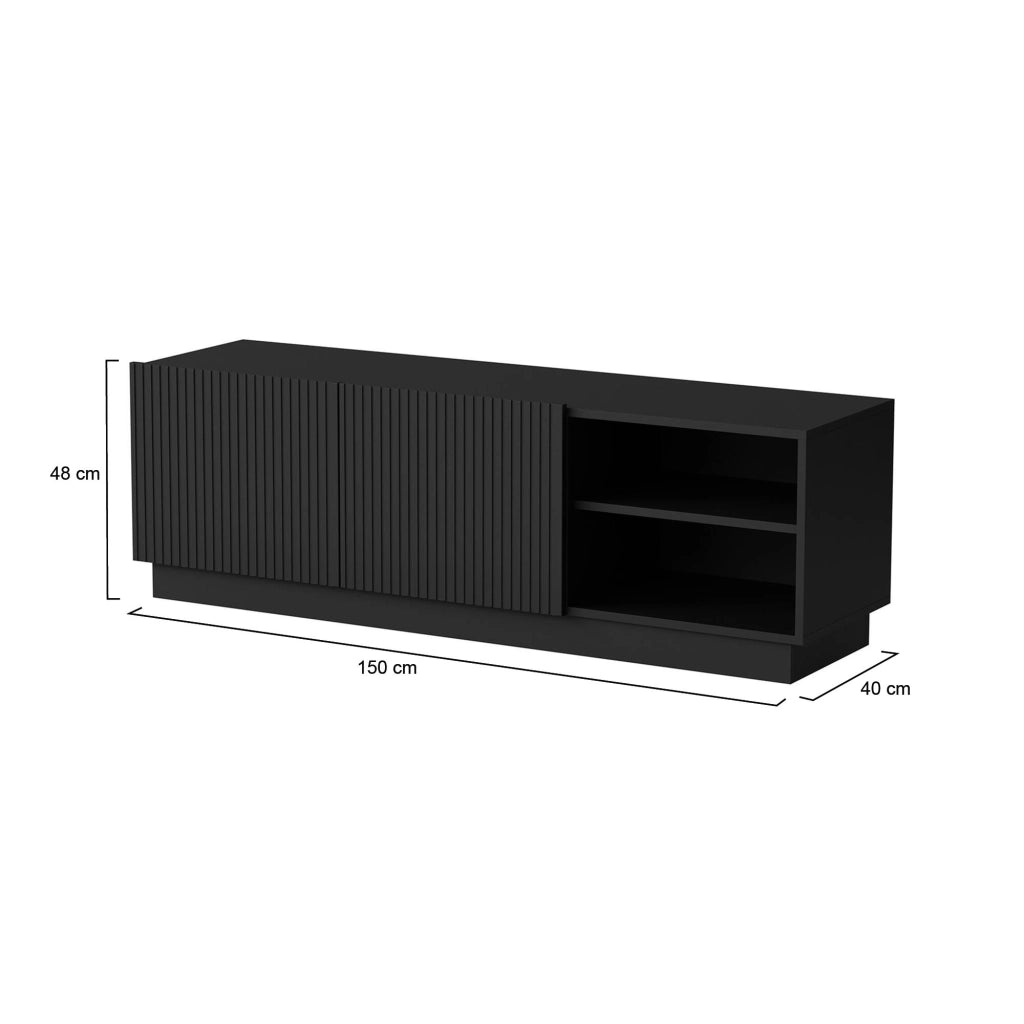 Mobile porta TV Finita, Madia da salotto con due ante battenti, Design minimal e moderno, 150x40 h48 cm, Nero