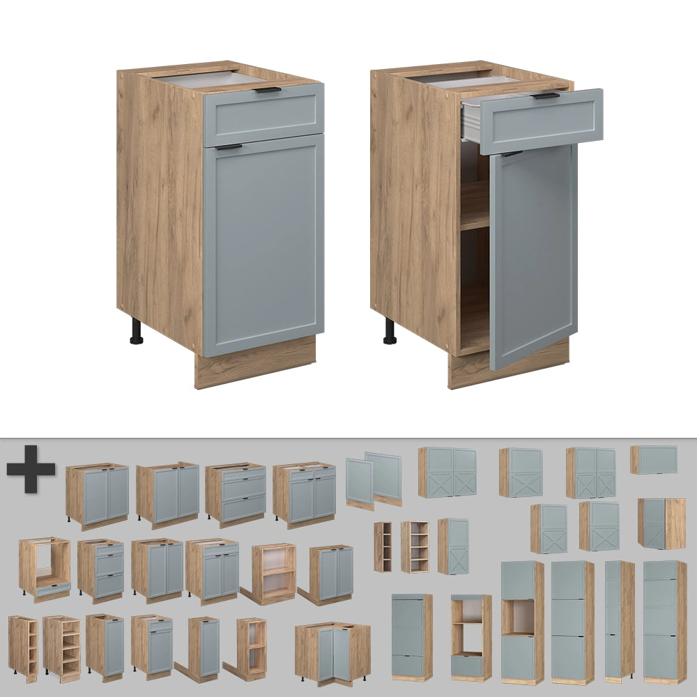 Mobiletto base per cucina Fame-Line Blu-grigio chiaro/Rovere dorato 40 cm, PL Antracite Vicco