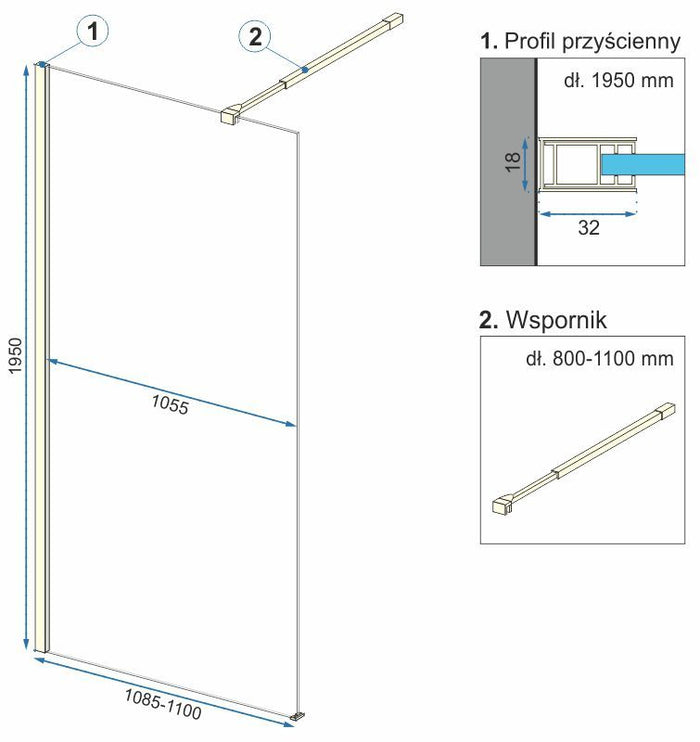 Parete Doccia Rea Aero Ombre Gold Brush/white 110
