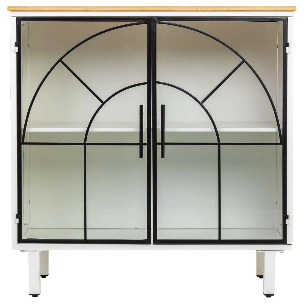 Credenza in vetro, metallo e legno, 2 ante, bianco81x35,5x80h cm