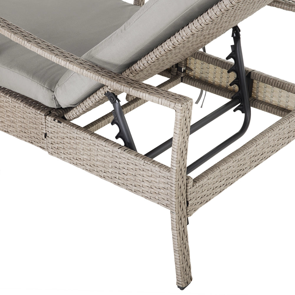 Lettino da esterno da giardino Cuscino in tessuto poliestere rattan marrone e grigio Schienale reclinabile regolabile