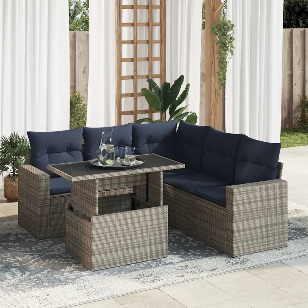 Set Divano da Giardino 6pz con Cuscini Grigio Polyrattan Acacia 3326322