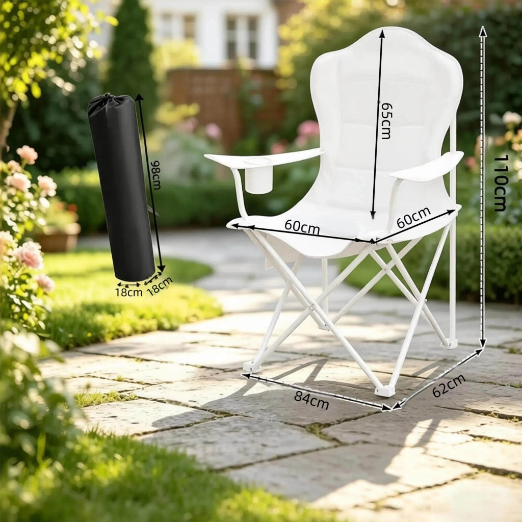 Sedia pieghevole da campeggio con portabicchiere e tasca laterale; 84x110x62 cm; nero