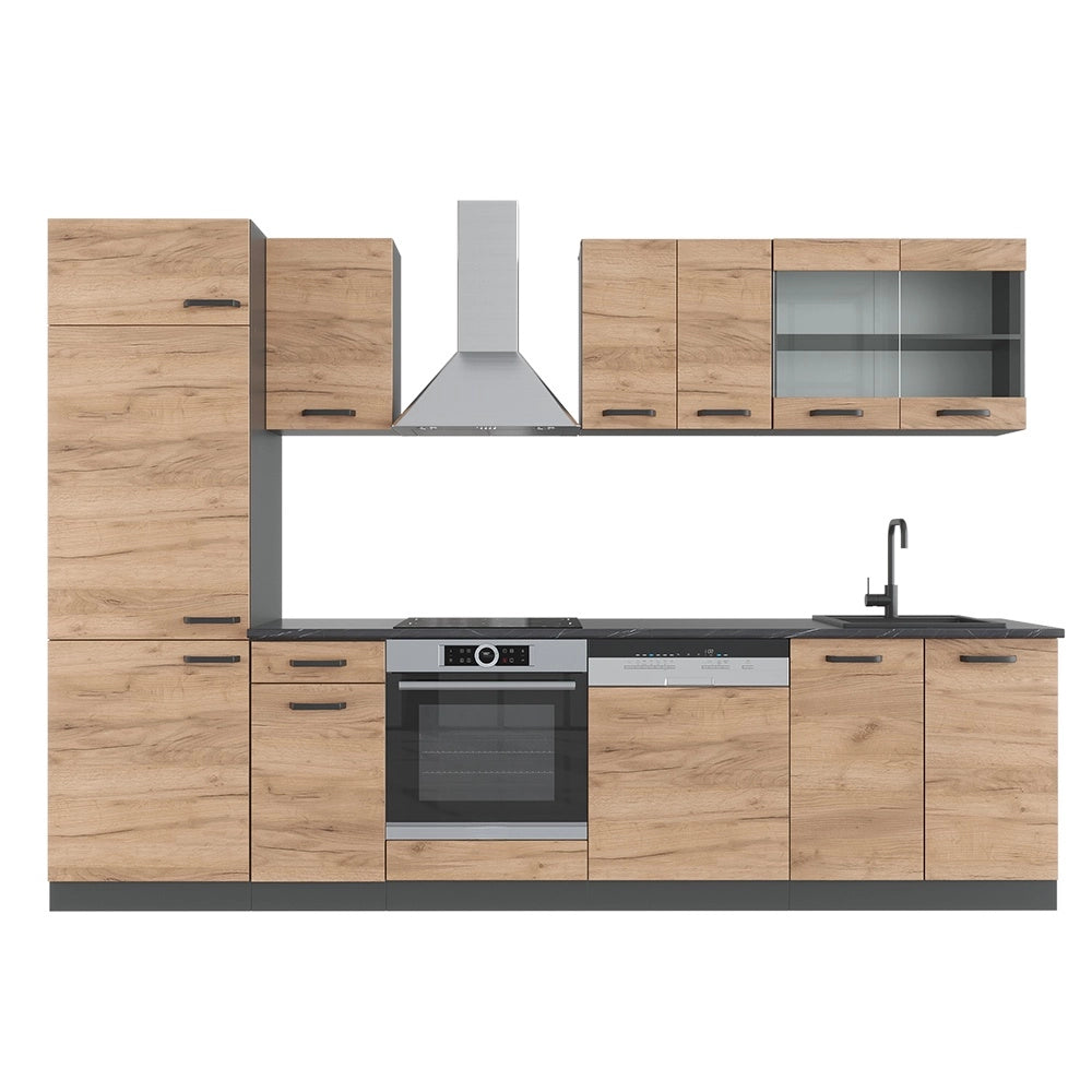 Cucina componibile R-Line Rovere dorato/Antracite 300 cm, PL Antracite Vicco