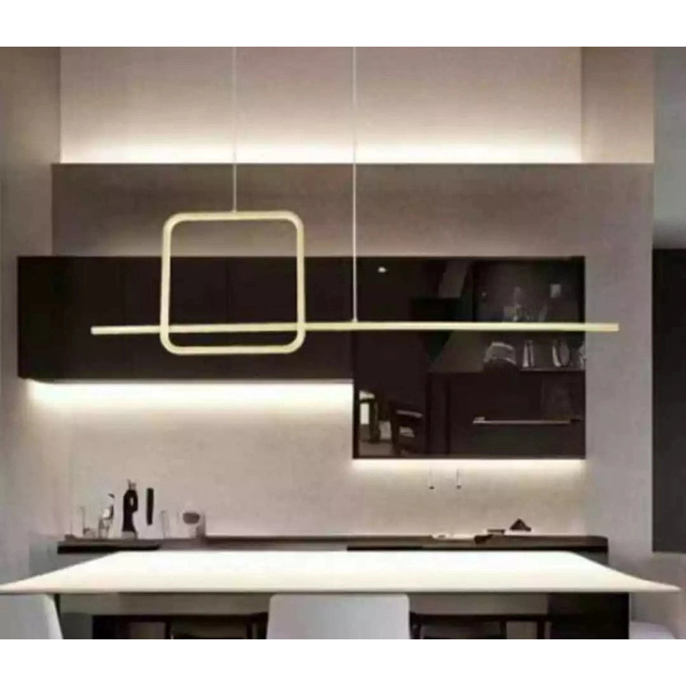 Trade Shop - Lampadario A Sospensione Led 48w Design Quadrato Linea Oro Ip20 Cucina Luce 4000k 33535 -