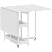 Tavolo Pieghevole a 2 Ribalte per 4 Persone 133,4x80x75 cm con 2 Ripiani Aperti in Legno e Metallo Bianco