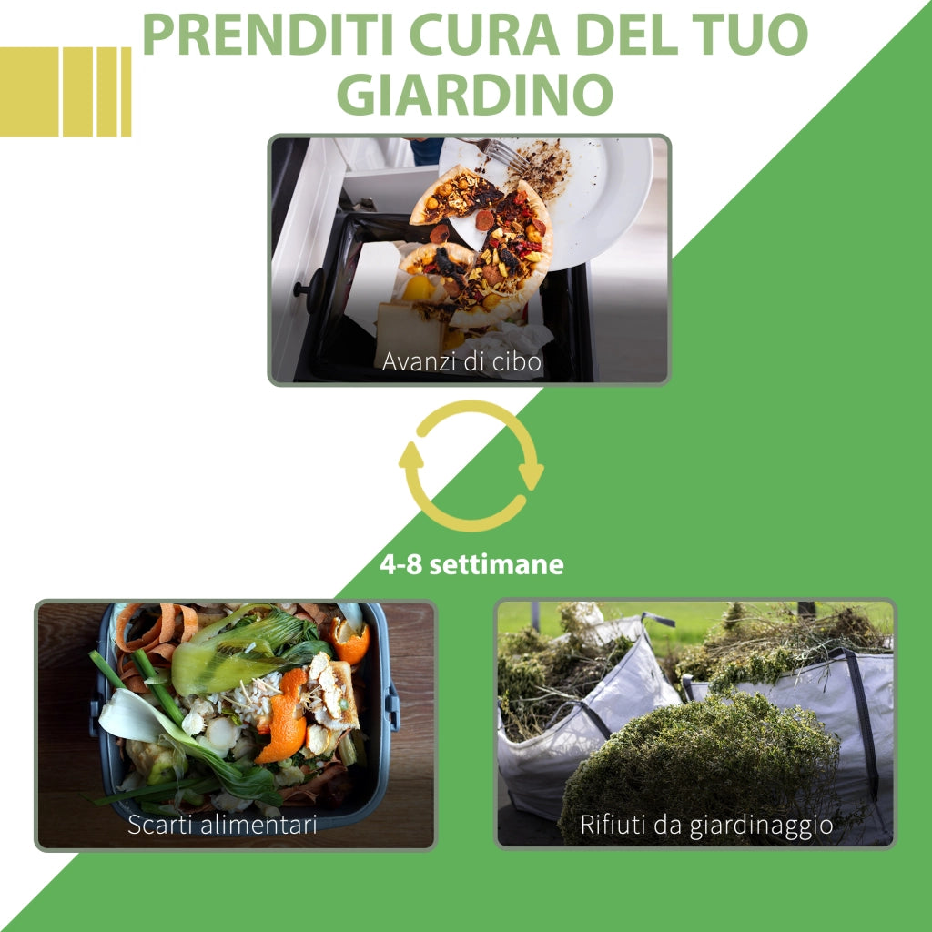 EasyComfort Compostiera da Giardino, Compostiera Domestica da 300L in Plastica Nera, Bidone per Compost con Coperchio a Incastro