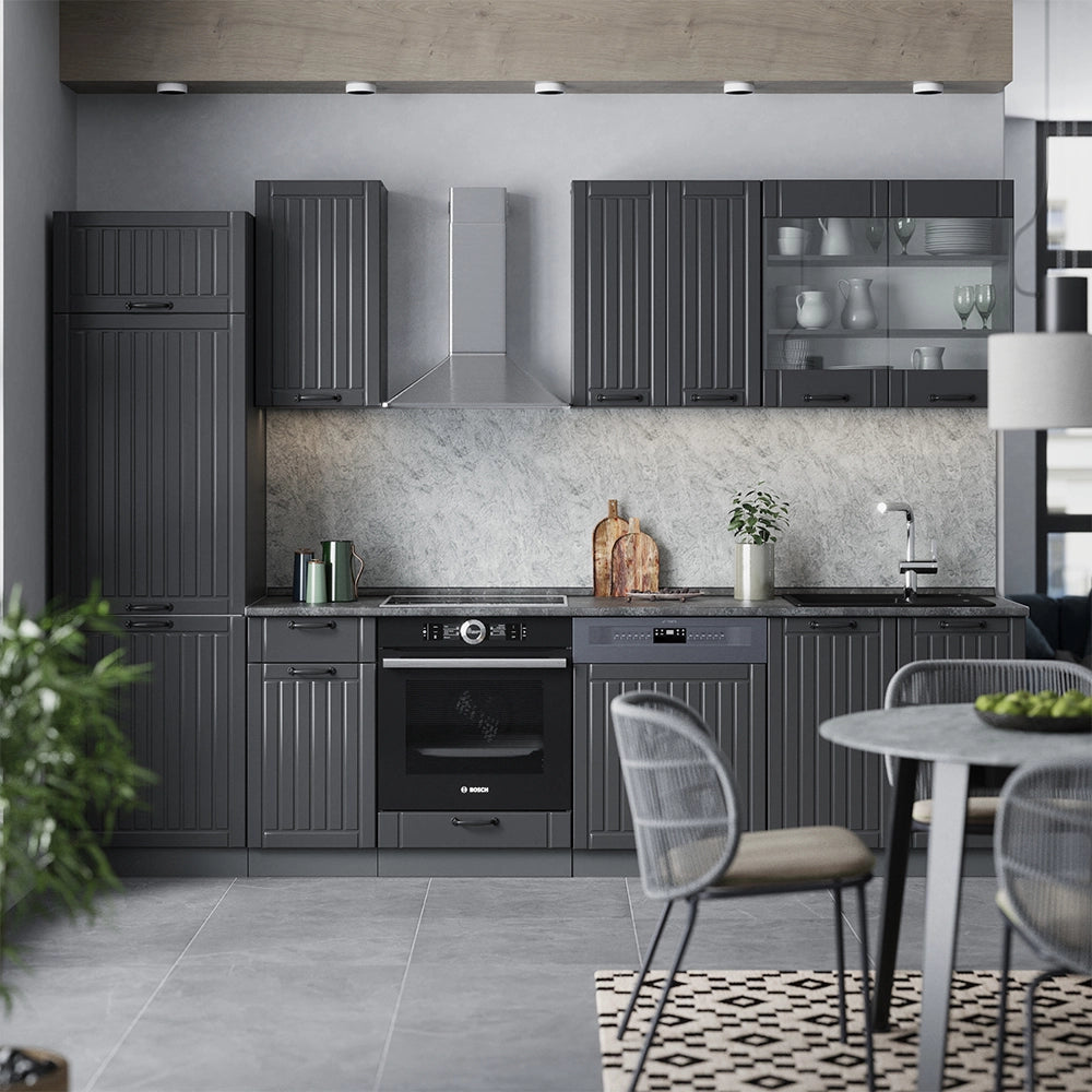 Cucina componibile Fame-Line Grigio scuro/Antracite 300 cm, PL Rovere Vicco