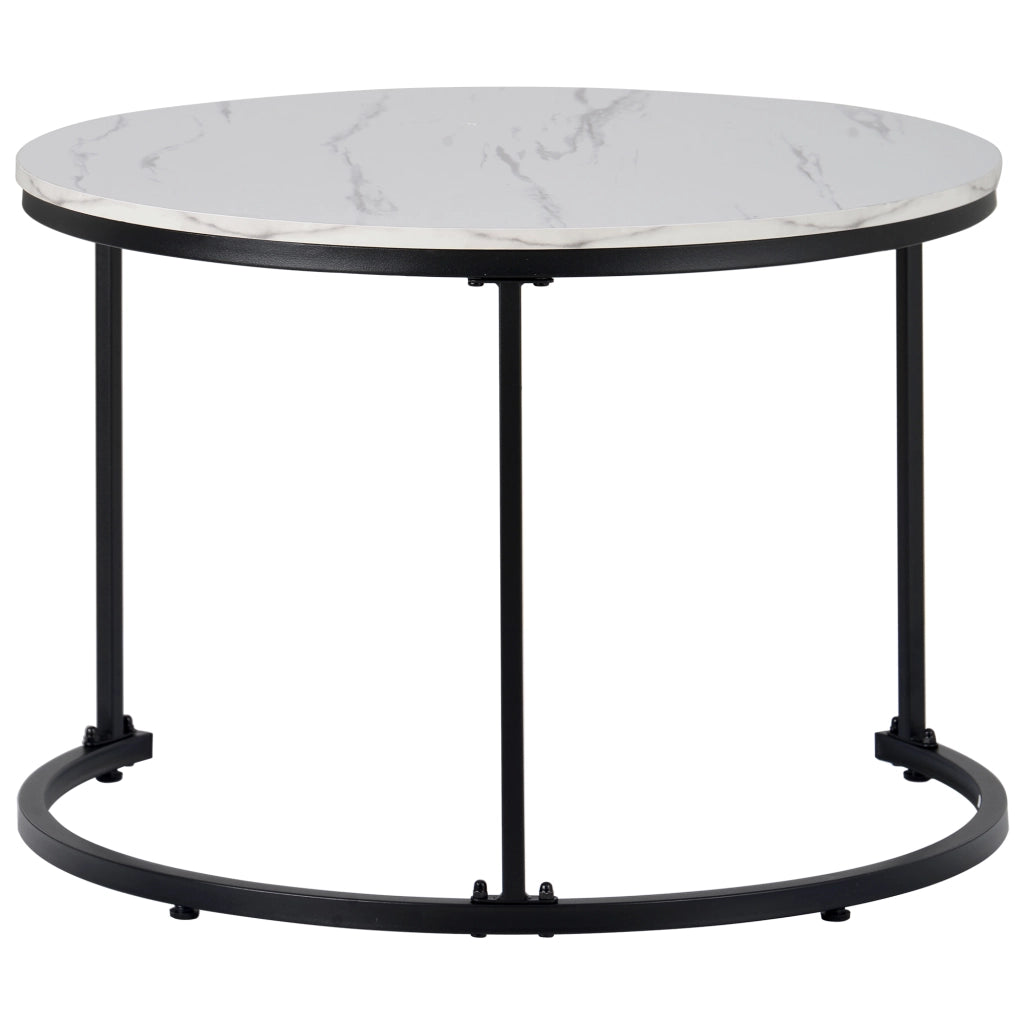 Set di 2 tavolini da salotto 80x80x12 cm; impilabili con piano effetto marmo; MDF; marmo