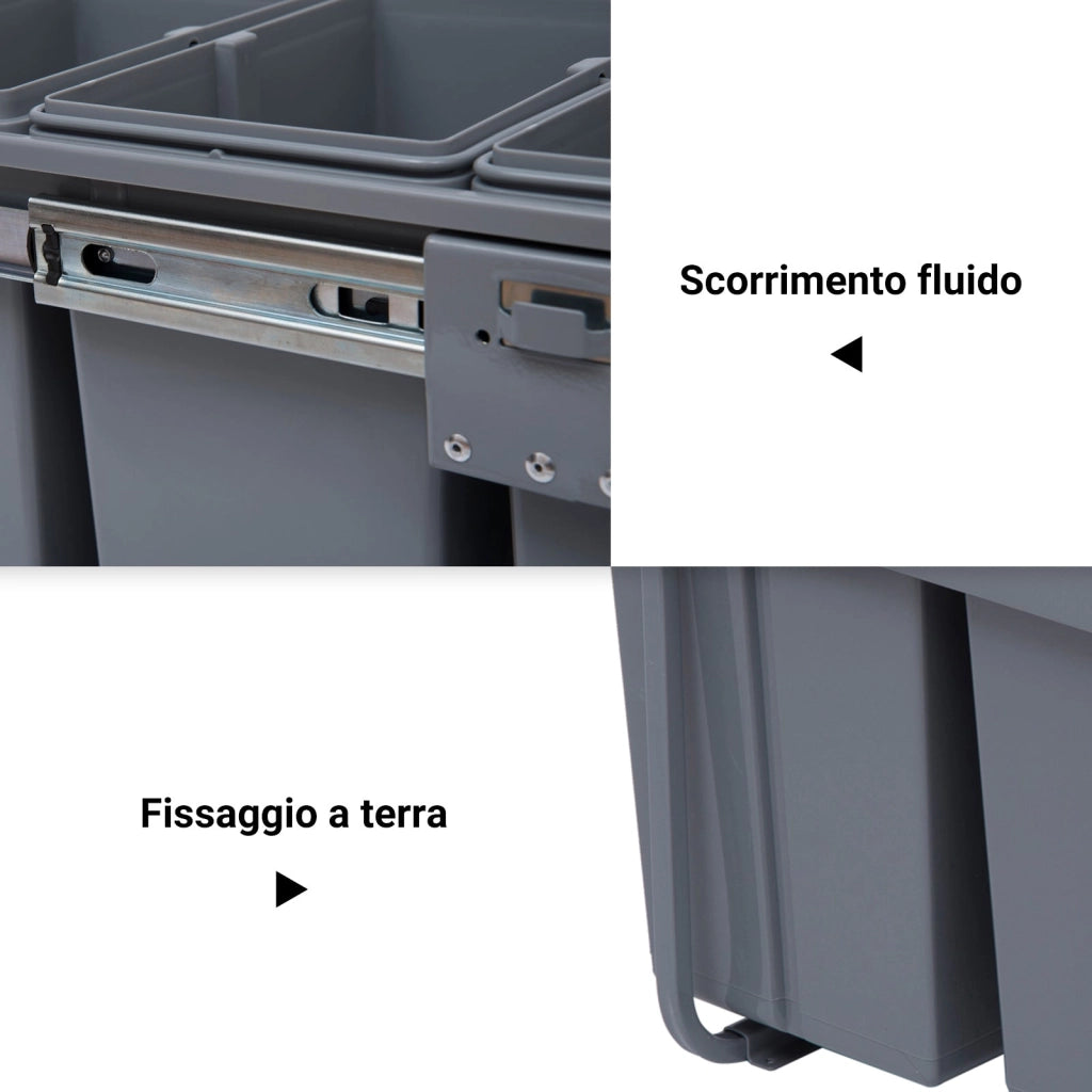 Pattumiera Differenziata 3 Contenitori 48x34,2x41,8 cm 40lt per Mobili Grigio