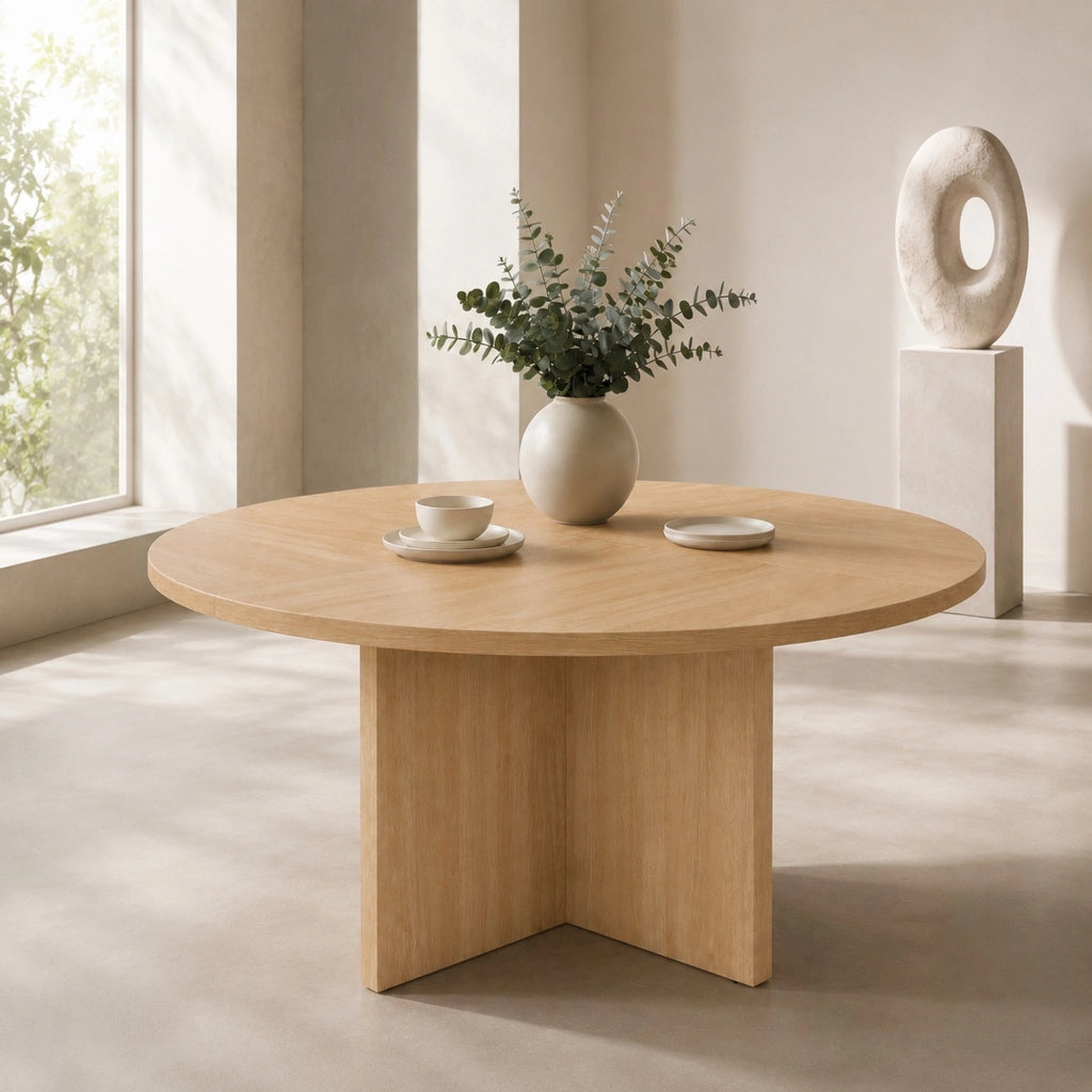 Tavolo da pranzo 4-6 posti - per sala da pranzo e soggiorno - in MDF - diametro 120 cm - rovere