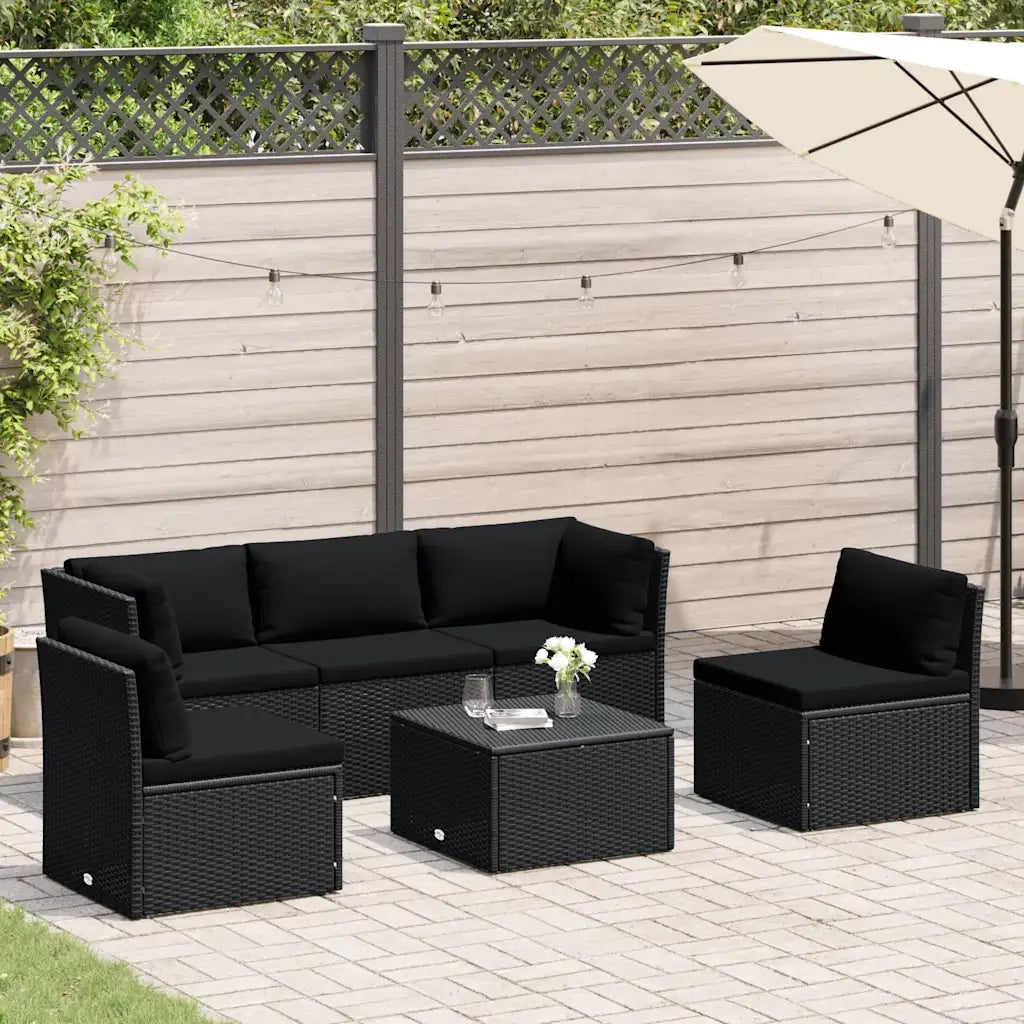 Set Divani da Giardino 4 pz con Cuscini in Polyrattan Nero cod mxl 67181