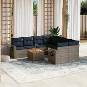 Set Divani da Giardino 9 pz con Cuscini Grigio in Polyrattan 3224493
