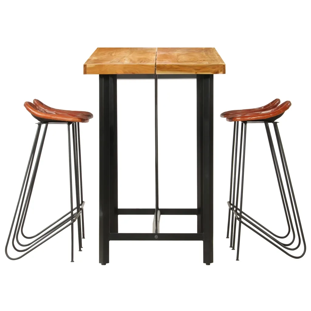 Set da Bar 5 pz in Legno Massello e Vera Pelle 278764