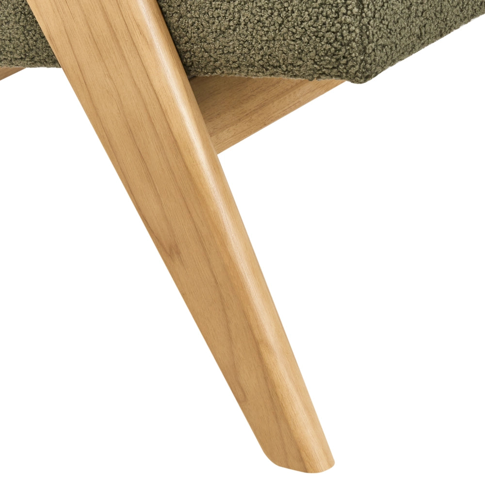 Divano a 2 posti Rivestimento in bouclé verde e marrone chiaro Design retrò Gambe in legno Soggiorno