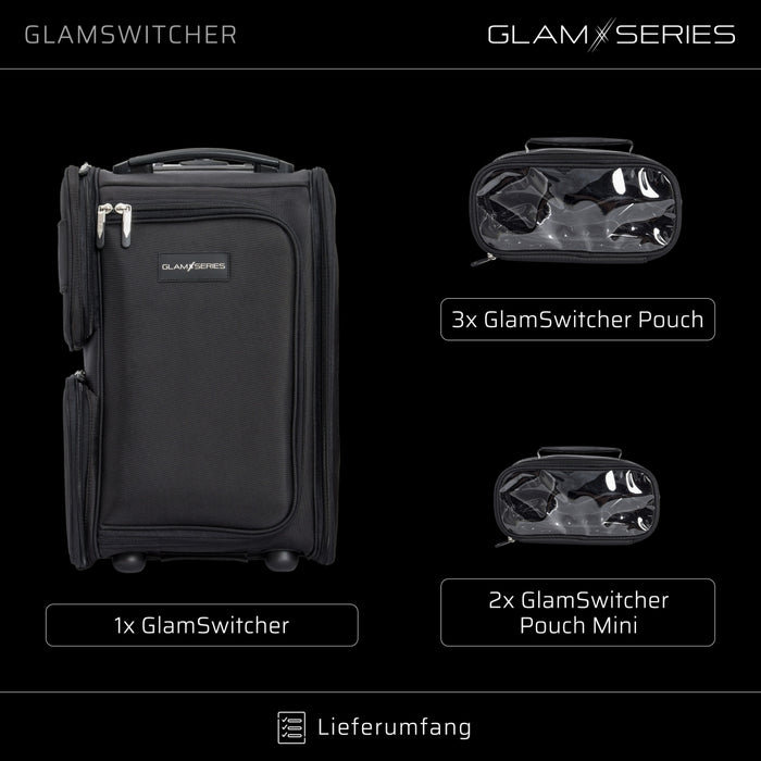 GlamSeries GlamSwitcher trolley e zaino in uno, valigia per trucco con 5 trousse, valigetta per make-up artist con scomparto con protezione termica, organizer per makeup artist, parrucchieri