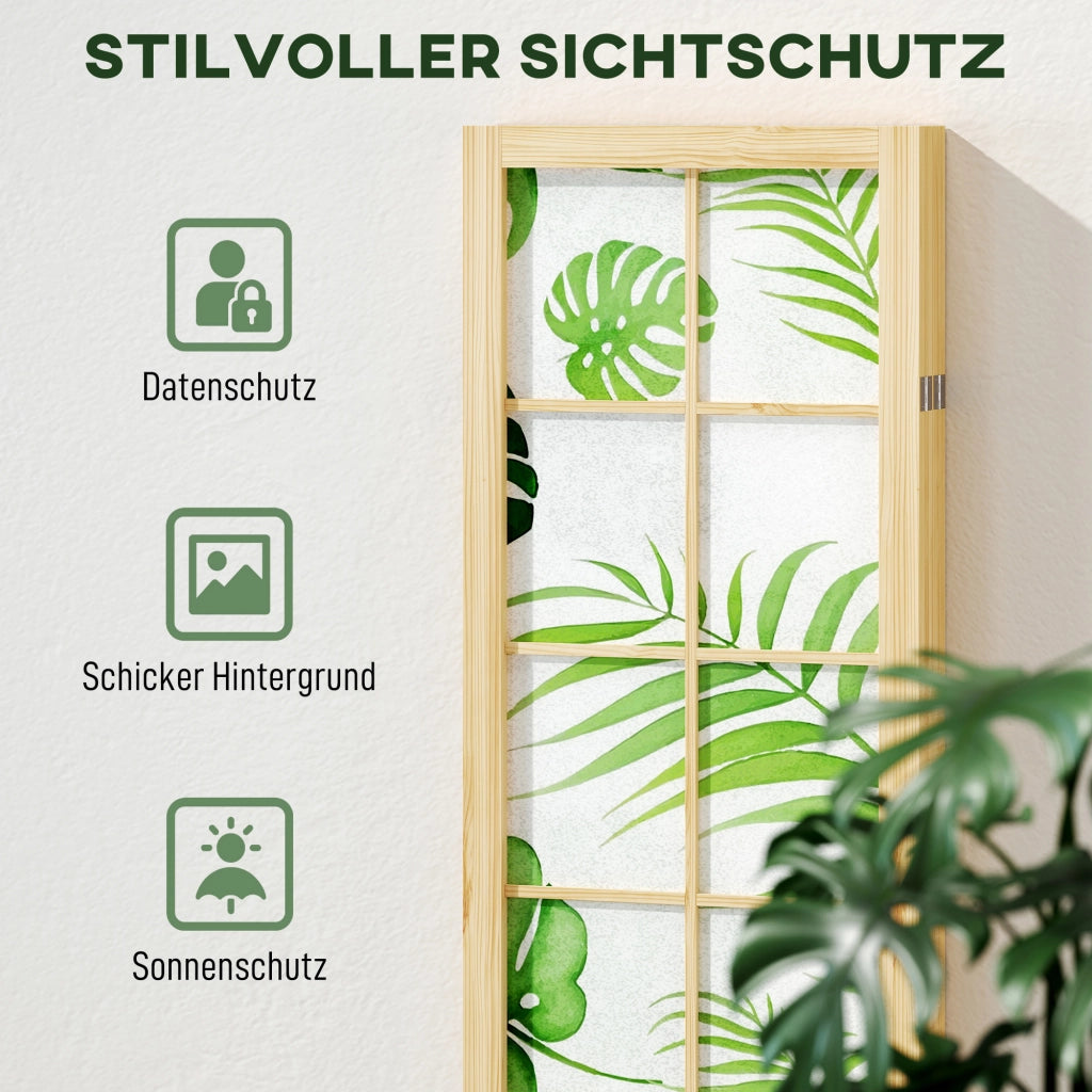 Paravento pieghevole in legno con motivo tropicale ¨C zephmum ¨C Verde 180x150 cm