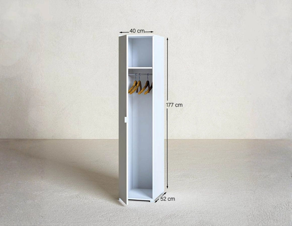 Armadio Banyan - Guardaroba moderno - 1 anta - Struttura bianca - 1 ripiano incluso - 40 x 52 x 177 cm_