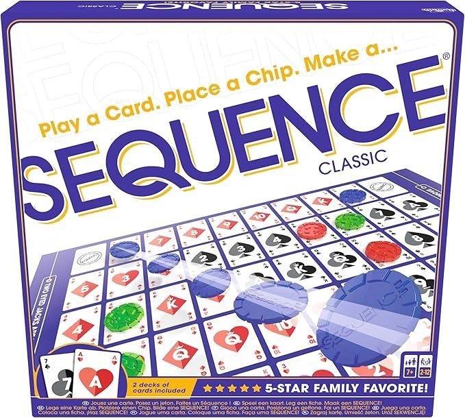 SEQUENCE,Allinea 5 Pedine per Creare una Sequenza - Gioco di Strategia Divertente - Gioco di Carte ,Goliath,Eta 7+