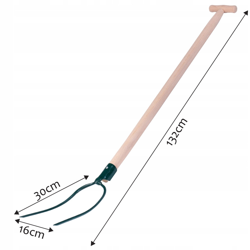 Forca KADAX per letame, fieno, paglia, giardino, a 2 denti, in metallo, 132 cm