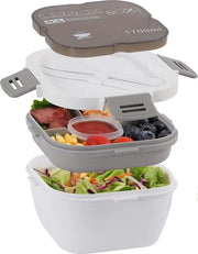 Box per insalata con 3 contenitori, lattina per pasti sicura, lattina per pasti portatile per bambini e adulti, box bento con utensili per scuola, picnic, lavoro, viaggio, 1700 ml (bianco)