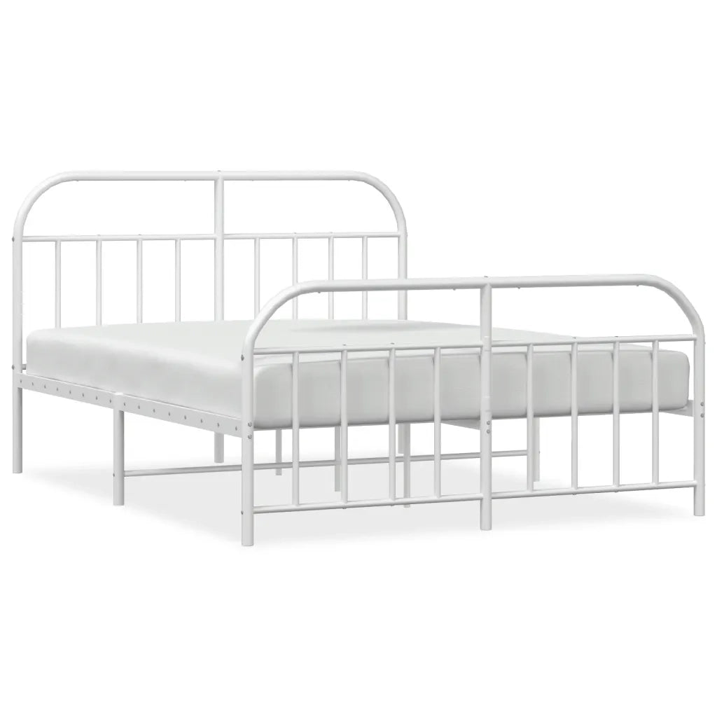 Letto matrimoniale | Letto per adulti | Giroletto con Testiera e Pediera Metallo Bianco 140x190 cm
