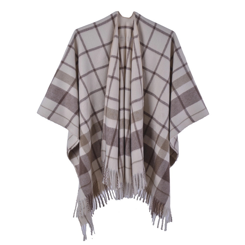 Nuova sciarpa/scialle a quadri, in cashmere double-face, con apertura a met¨¤.