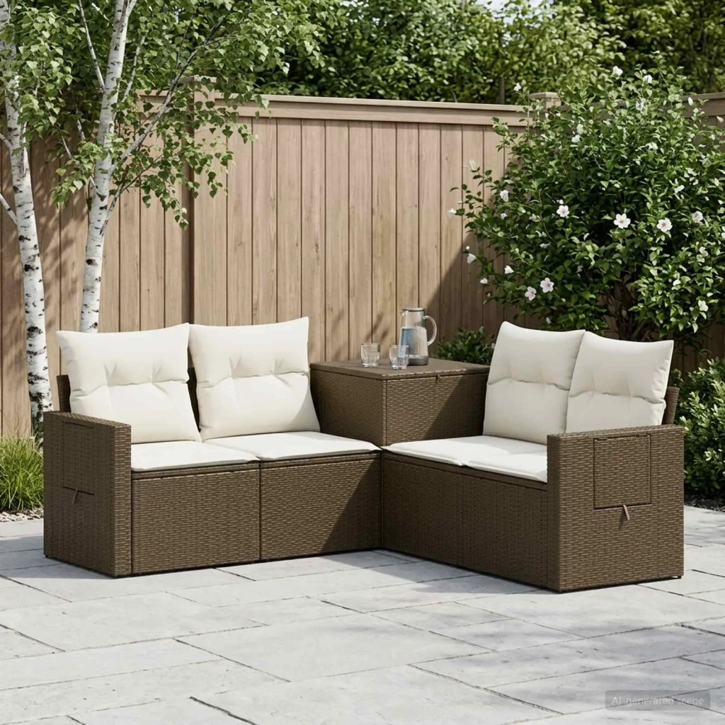 Set di divani 5 pz Marrone e Bianco Crema 3447874