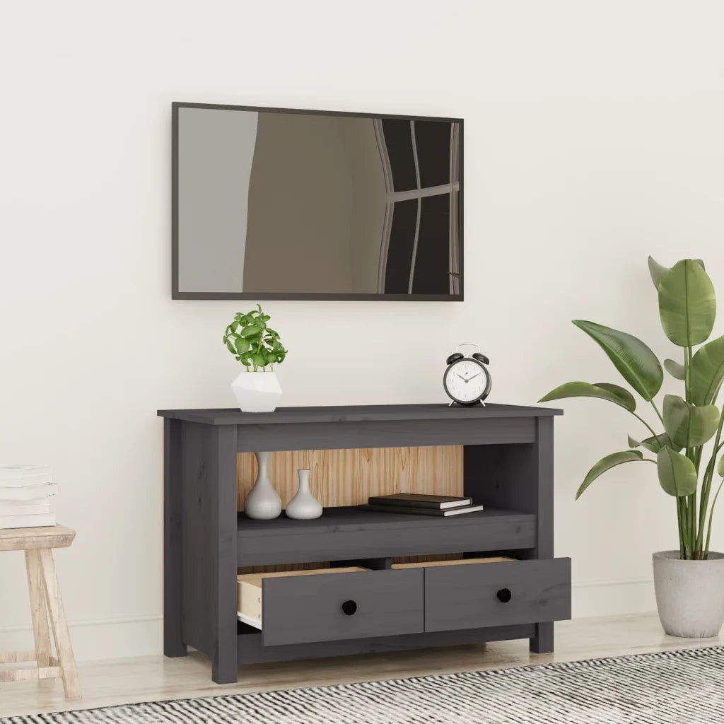 Mobile Porta TV Grigio 79x35x52 cm in Legno Massello di Pino 821499