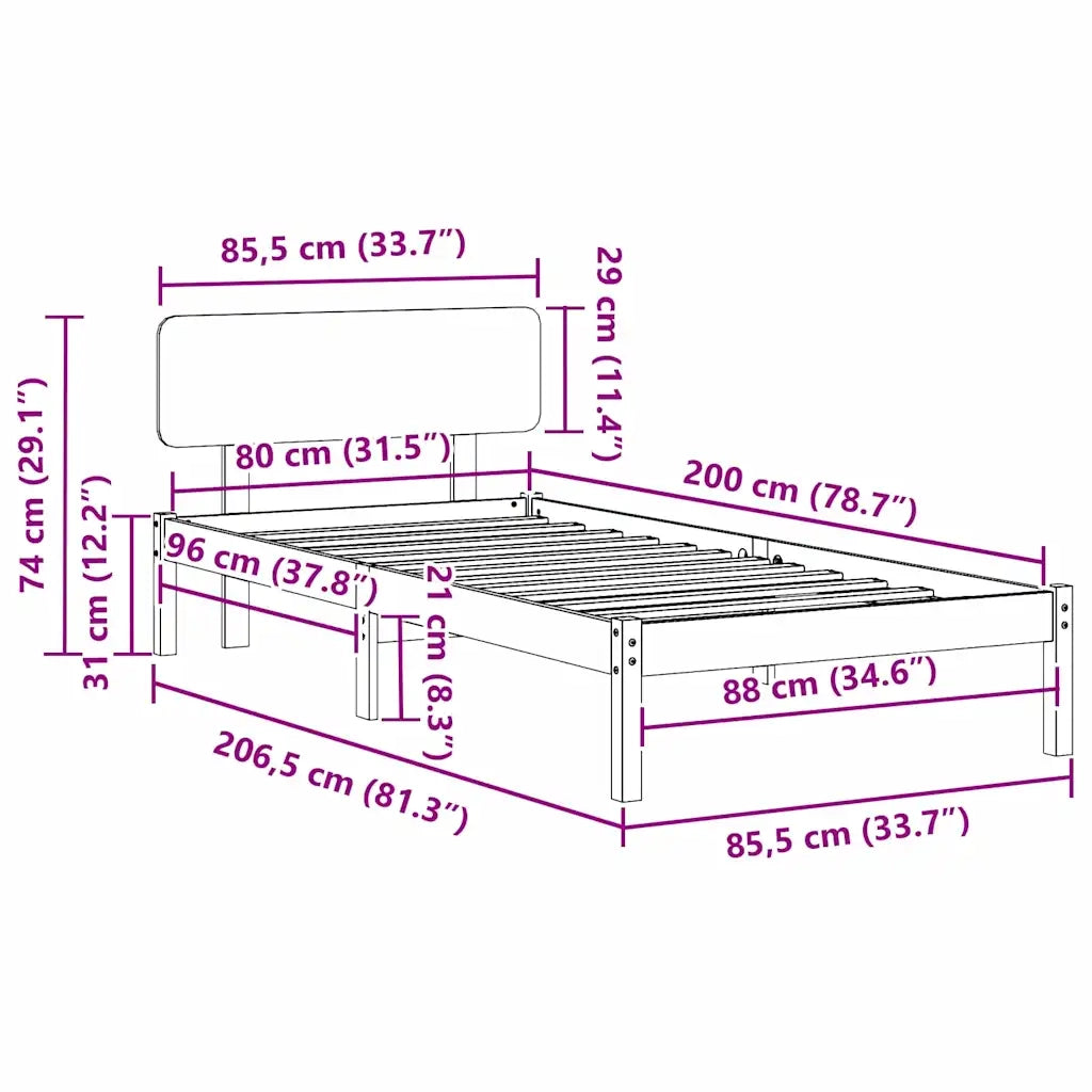 Struttura del letto-Giroletto Marrone cerato 80 x 200 cm Pino massello 578747
