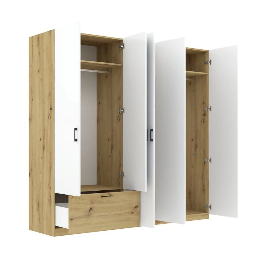 Armadio Camera da Letto Lezame, Guardaroba Grande 5 Ripiani, 225x210h cm Bianco