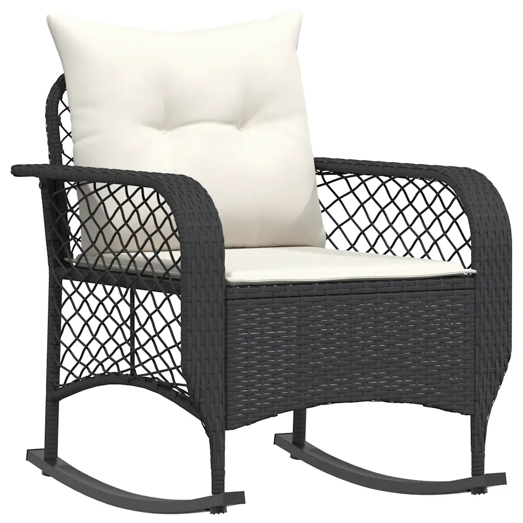 Sedia a Dondolo da Giardino con Cuscini in Polyrattan Nero 4104193