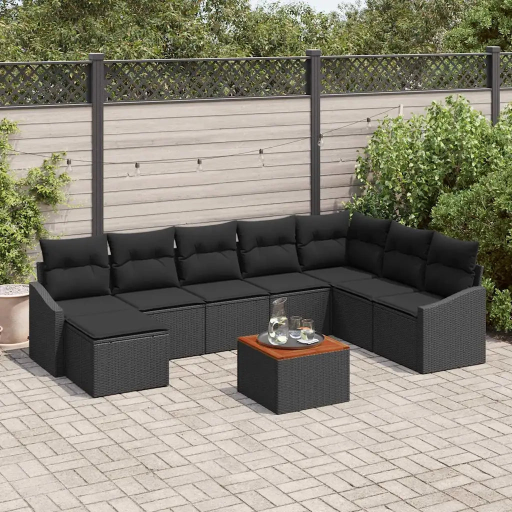 Set Divano da Giardino con cuscino 9 pcs Nero polyrattan 3347870